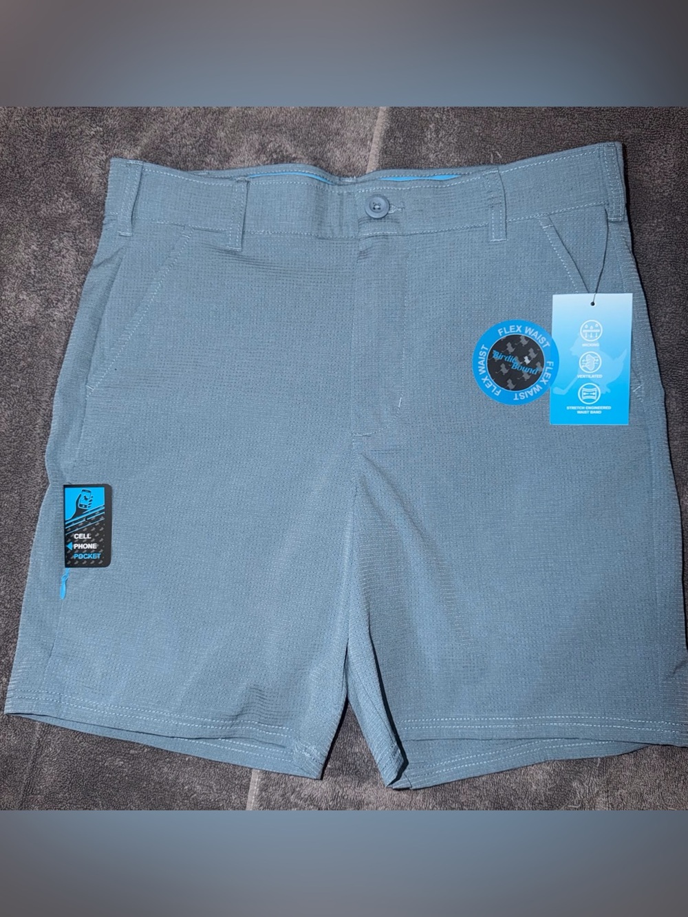 Men's Light Blue Flat-Front Flex Waist Shorts